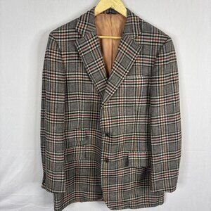 Vintage 70s Men 42 Wool Tweed Blazer Sports Coat Brown Plaid Retro Mod